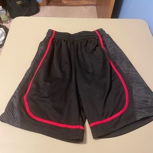 Red/black Academy LTD shorts with drawstrings and pockets